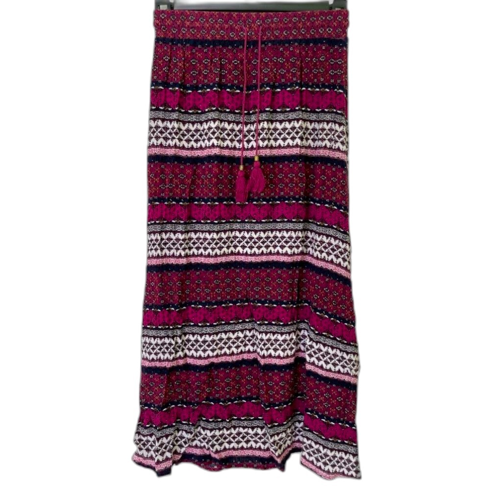 H&M Divided Pull On Long Crinkle Tassel Elastic Boho Mixed Pattern Stripes Skirt
